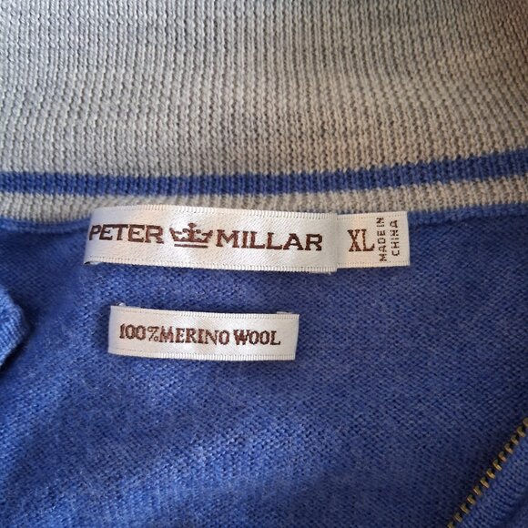 Peter Millar Crown Crafted Excursionist Flex 1/4 Merino Sweater Mens XL Blue - Picture 4 of 5